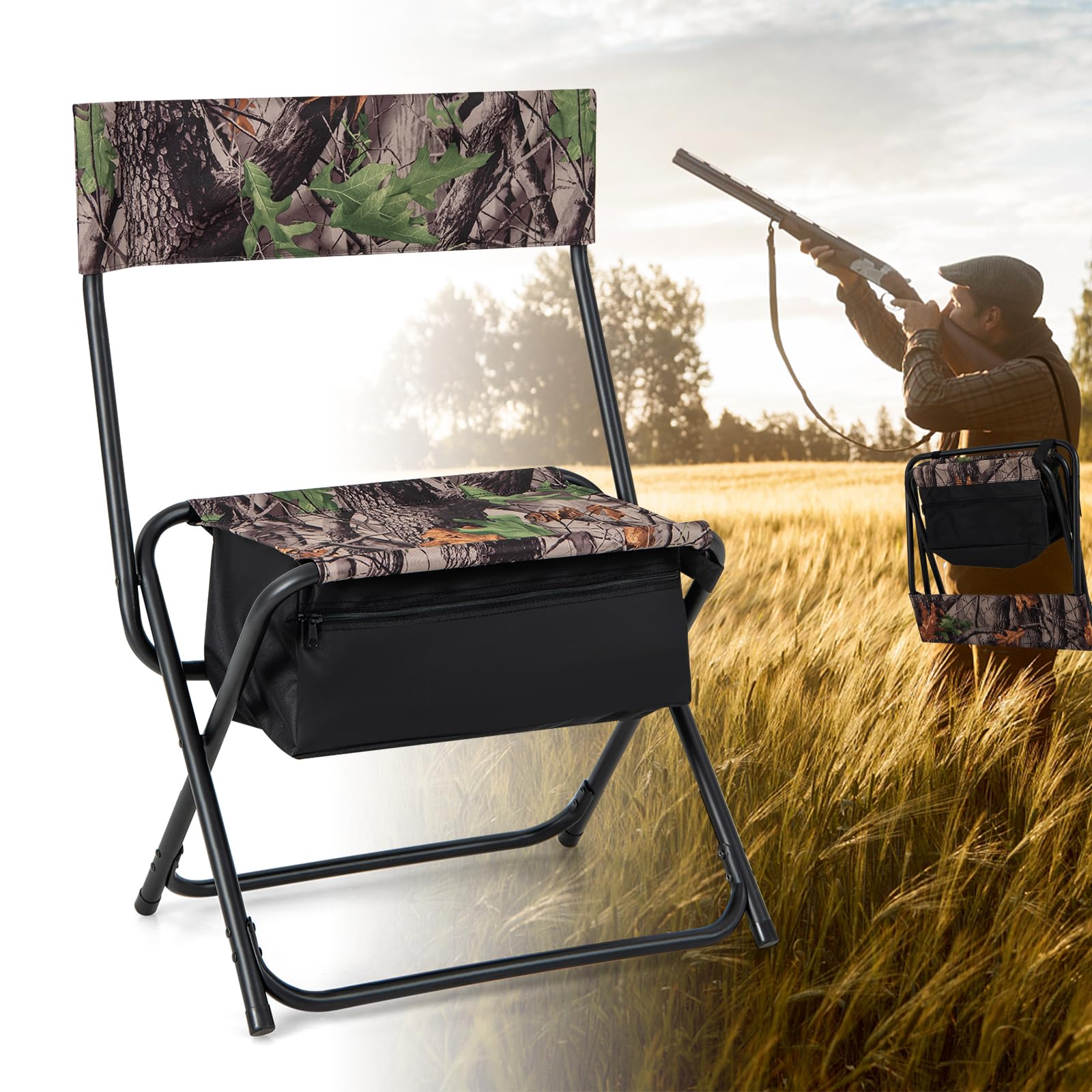 Tangkula Hunting Chair, Foldable Hunting Blind Chair with Storage Pocket